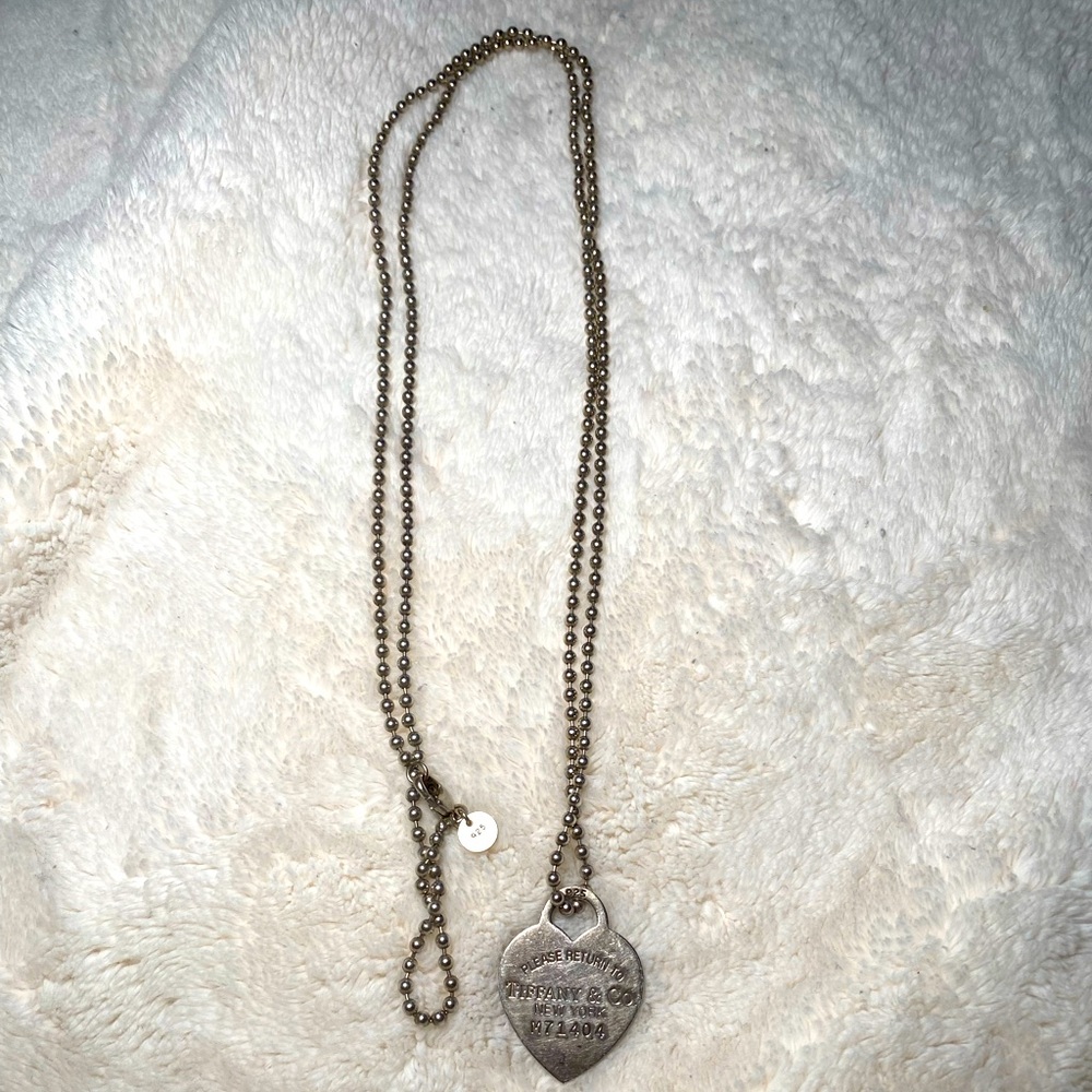 Please Return to Tiffany & Co. heart charm silver 34” bead chain necklace 925